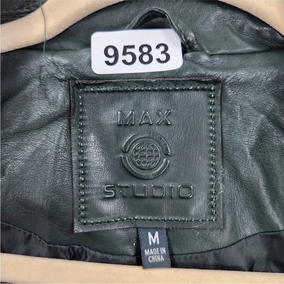 Max Studio Jacket Womens Medium Green Vegan Leather Moto Zip NEW - Picture 8 of 12